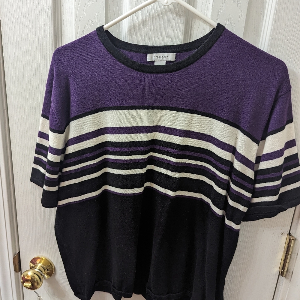Dress Barn Short Sleeve Sweater  Horizontal Stripes Women's XL
